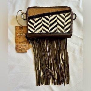 Brown and Cream Crossbody Bag with Fringe